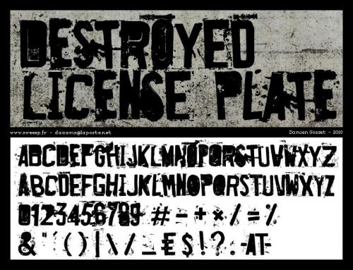 Destroyed License Plate Font